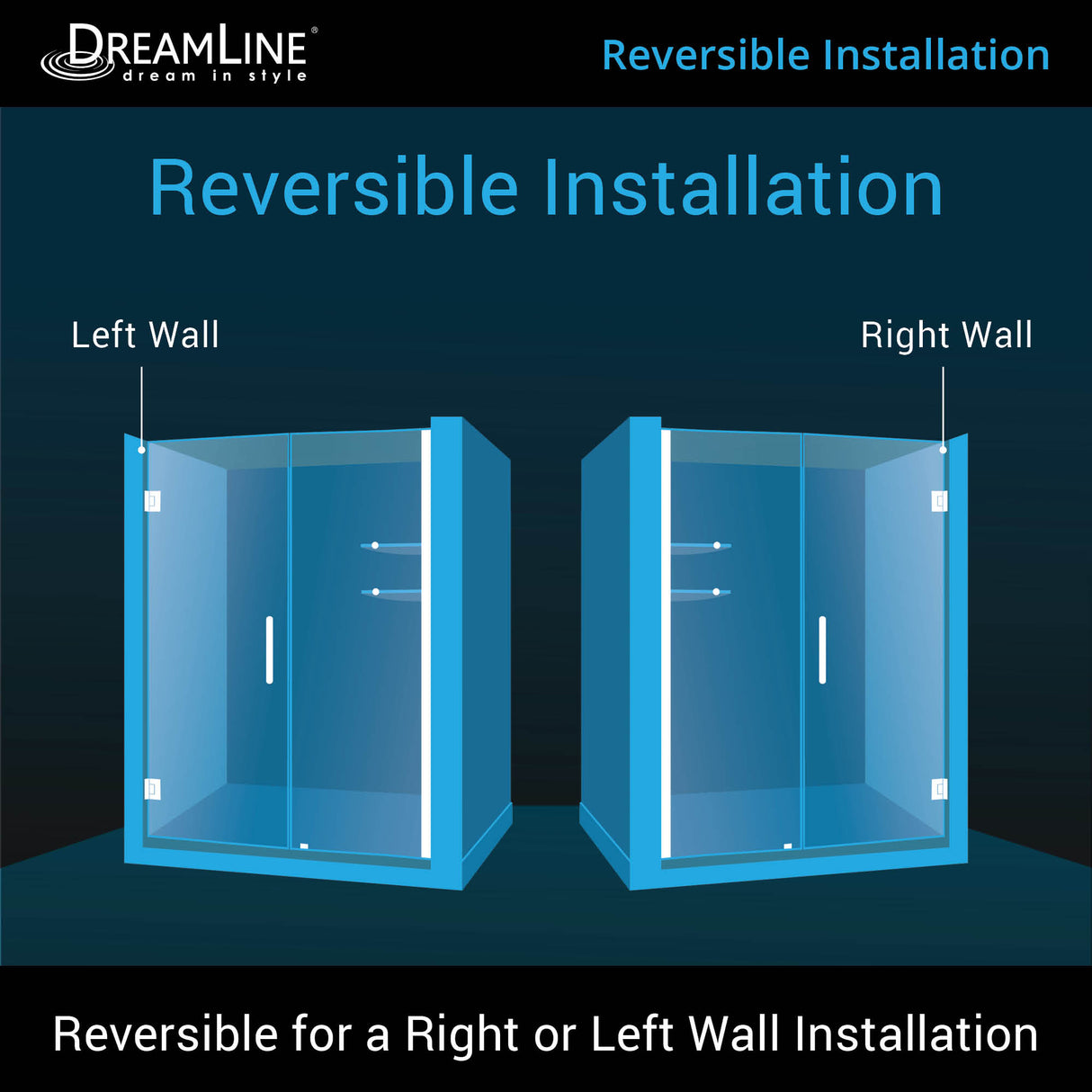 DreamLine Unidoor 53-54 in. W x 72 in. H Frameless Hinged Shower Door with Shelves in Satin Black
