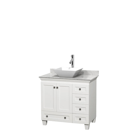 Acclaim 36 Inch Single Bathroom Vanity in White, White Carrara Marble Countertop, Pyra White Porcelain Sink, and No Mirror PoshHaus