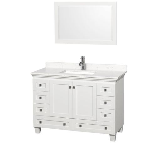 Acclaim 48 Inch Single Bathroom Vanity in White, Carrara Cultured Marble Countertop, Undermount Square Sink, 24 Inch Mirror PoshHaus