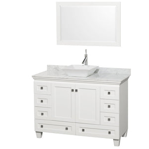 Acclaim 48 Inch Single Bathroom Vanity in White, White Carrara Marble Countertop, Pyra White Sink, and 24 Inch Mirror PoshHaus