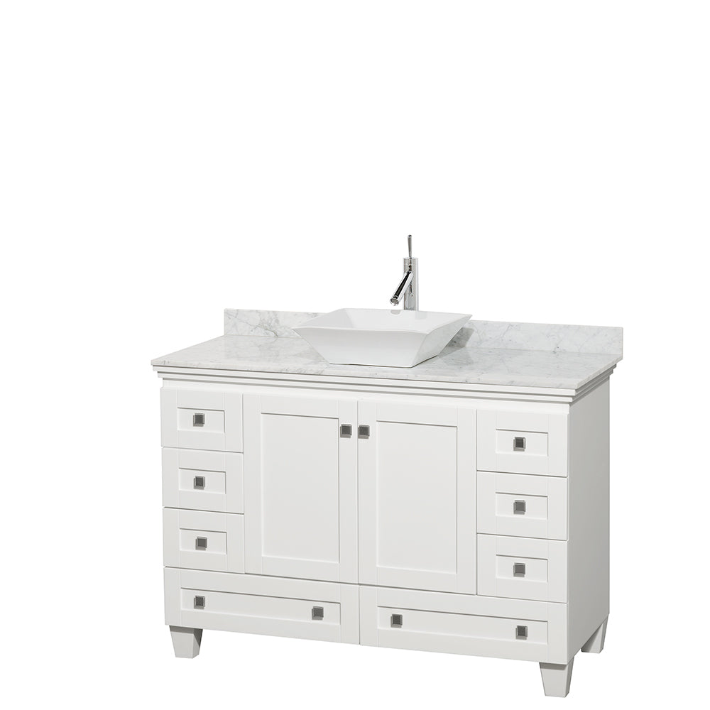 Acclaim 48 Inch Single Bathroom Vanity in White, White Carrara Marble Countertop, Pyra White Sink, and No Mirror PoshHaus