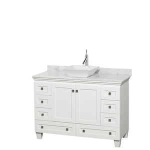 Acclaim 48 Inch Single Bathroom Vanity in White, White Carrara Marble Countertop, Pyra White Sink, and No Mirror PoshHaus