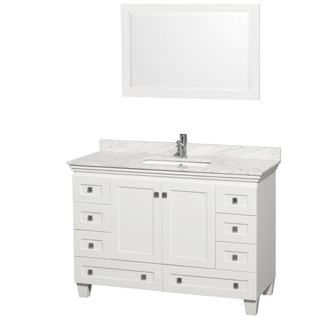 Acclaim 48 Inch Single Bathroom Vanity in White, White Carrara Marble Countertop, Undermount Square Sink, and 24 Inch Mirror PoshHaus