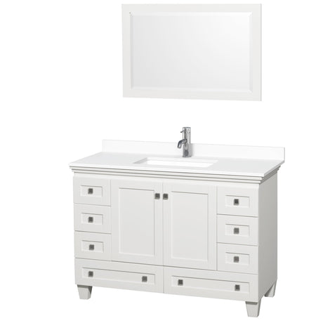 Acclaim 48 Inch Single Bathroom Vanity in White, White Cultured Marble Countertop, Undermount Square Sink, 24 Inch Mirror PoshHaus