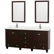 Acclaim 72 Inch Double Bathroom Vanity in Espresso, Carrara Cultured Marble Countertop, Undermount Square Sinks, 24 Inch Mirrors PoshHaus