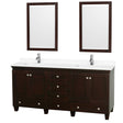 Acclaim 72 Inch Double Bathroom Vanity in Espresso, White Cultured Marble Countertop, Undermount Square Sinks, 24 Inch Mirrors PoshHaus