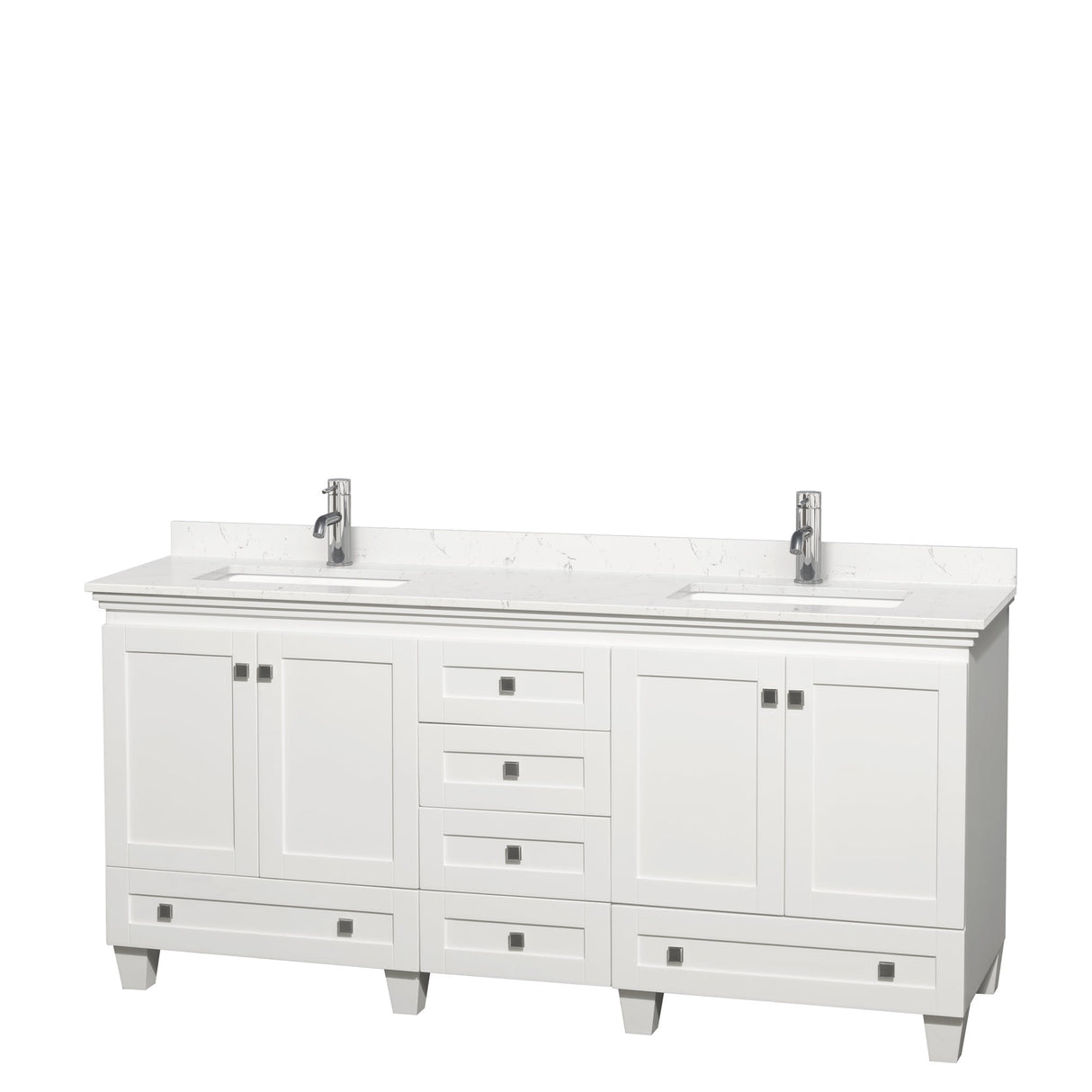 Acclaim 72 Inch Double Bathroom Vanity in White, Carrara Cultured Marble Countertop, Undermount Square Sinks, No Mirrors PoshHaus