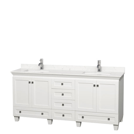 Acclaim 72 Inch Double Bathroom Vanity in White, Carrara Cultured Marble Countertop, Undermount Square Sinks, No Mirrors PoshHaus