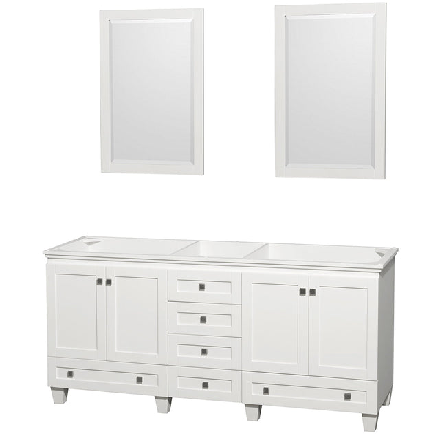 Acclaim 72 Inch Double Bathroom Vanity in White, No Countertop, No Sinks, and 24 Inch Mirrors PoshHaus