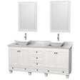 Acclaim 72 Inch Double Bathroom Vanity in White, White Carrara Marble Countertop, Pyra White Sinks, and 24 Inch Mirrors PoshHaus