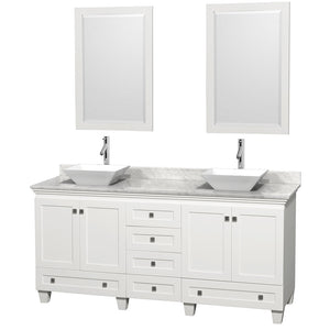Acclaim 72 Inch Double Bathroom Vanity in White, White Carrara Marble Countertop, Pyra White Sinks, and 24 Inch Mirrors PoshHaus