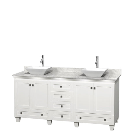 Acclaim 72 Inch Double Bathroom Vanity in White, White Carrara Marble Countertop, Pyra White Sinks, and No Mirrors PoshHaus