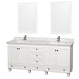 Acclaim 72 Inch Double Bathroom Vanity in White, White Carrara Marble Countertop, Undermount Square Sinks, and 24 Inch Mirrors PoshHaus