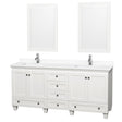 Acclaim 72 Inch Double Bathroom Vanity in White, White Cultured Marble Countertop, Undermount Square Sinks, 24 Inch Mirrors PoshHaus