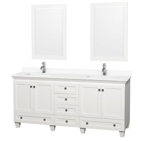 Acclaim 72 Inch Double Bathroom Vanity in White, White Cultured Marble Countertop, Undermount Square Sinks, 24 Inch Mirrors PoshHaus