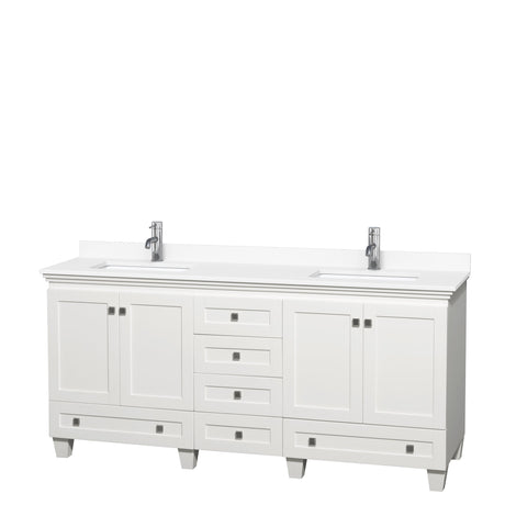 Acclaim 72 Inch Double Bathroom Vanity in White, White Cultured Marble Countertop, Undermount Square Sinks, No Mirrors PoshHaus