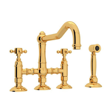 Acqui® Bridge Kitchen Faucet With Side Spray Italian Brass PoshHaus