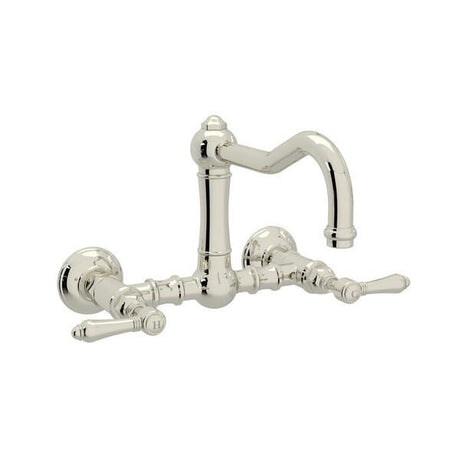 Acqui® Wall Mount Bridge Kitchen Faucet With Column Spout Polished Nickel PoshHaus