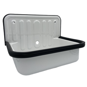 Alape Bucket Sink Wall Mounted Small Service Sink Glazed Steel Utility Sink, With Overflow, Dark Black Trim