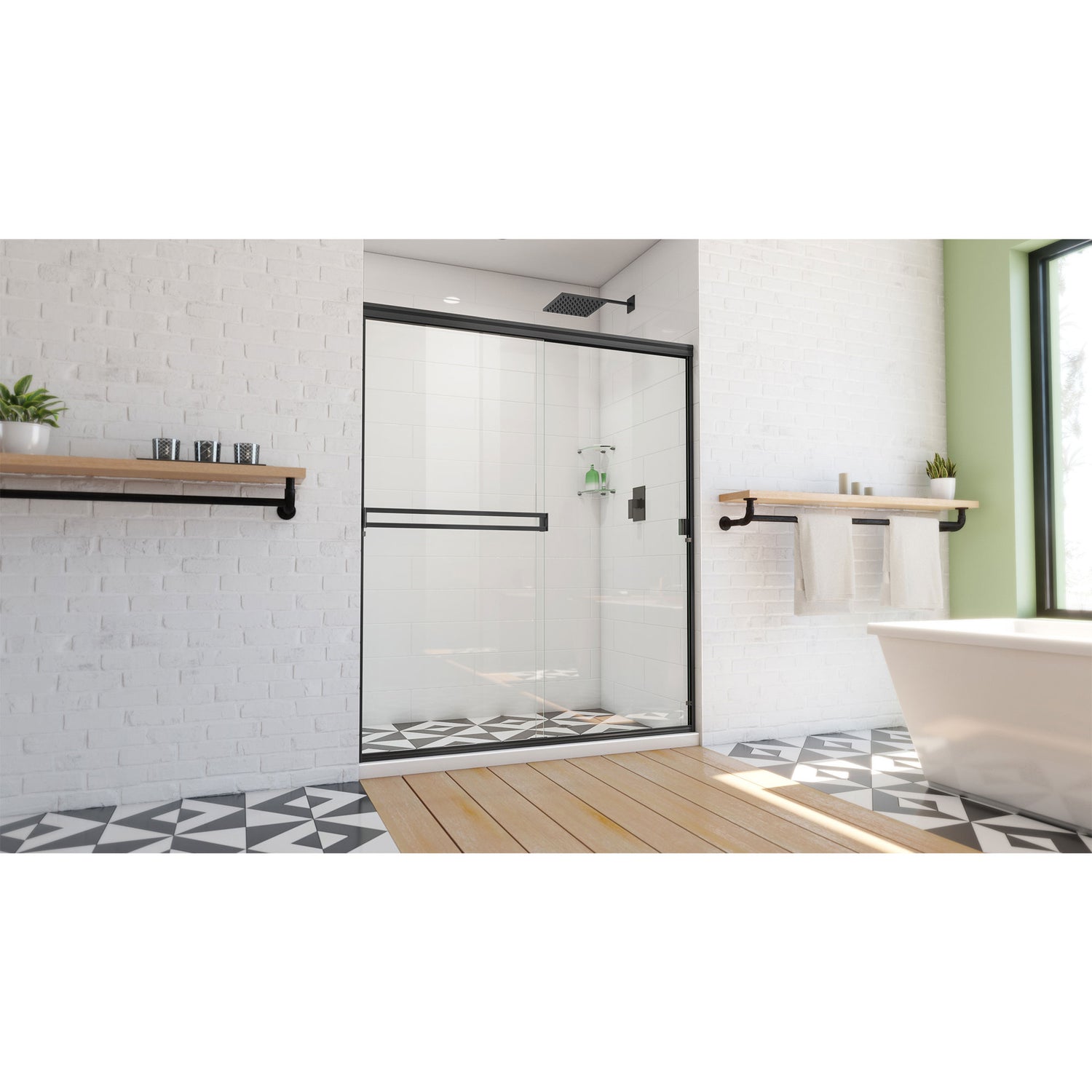 DreamLine Alliance Pro BG 56-60 in. W x 70 3/8 in. H Semi-Frameless Sliding Shower Door in Satin Black and Clear Glass