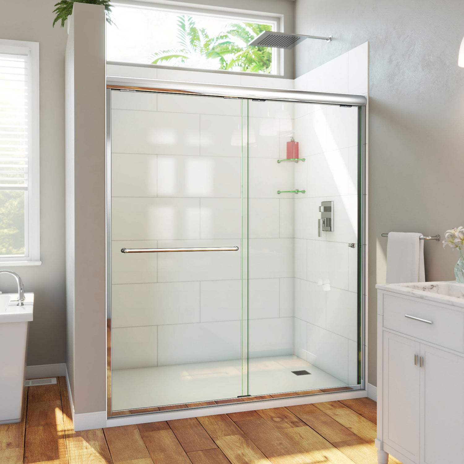 DreamLine Alliance Pro HV 56-60 in. W x 70 1/2 in. H Semi-Frameless Sliding Shower Door in Chrome and Clear Glass