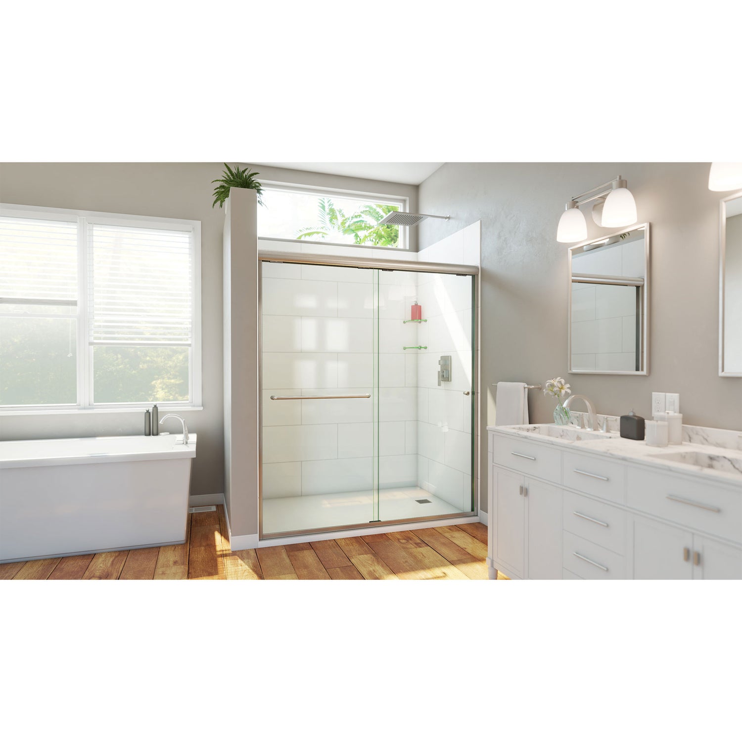 DreamLine Alliance Pro HV 56-60 in. W x 70 1/2 in. H Semi-Frameless Sliding Shower Door in Brushed Nickel and Clear Glass