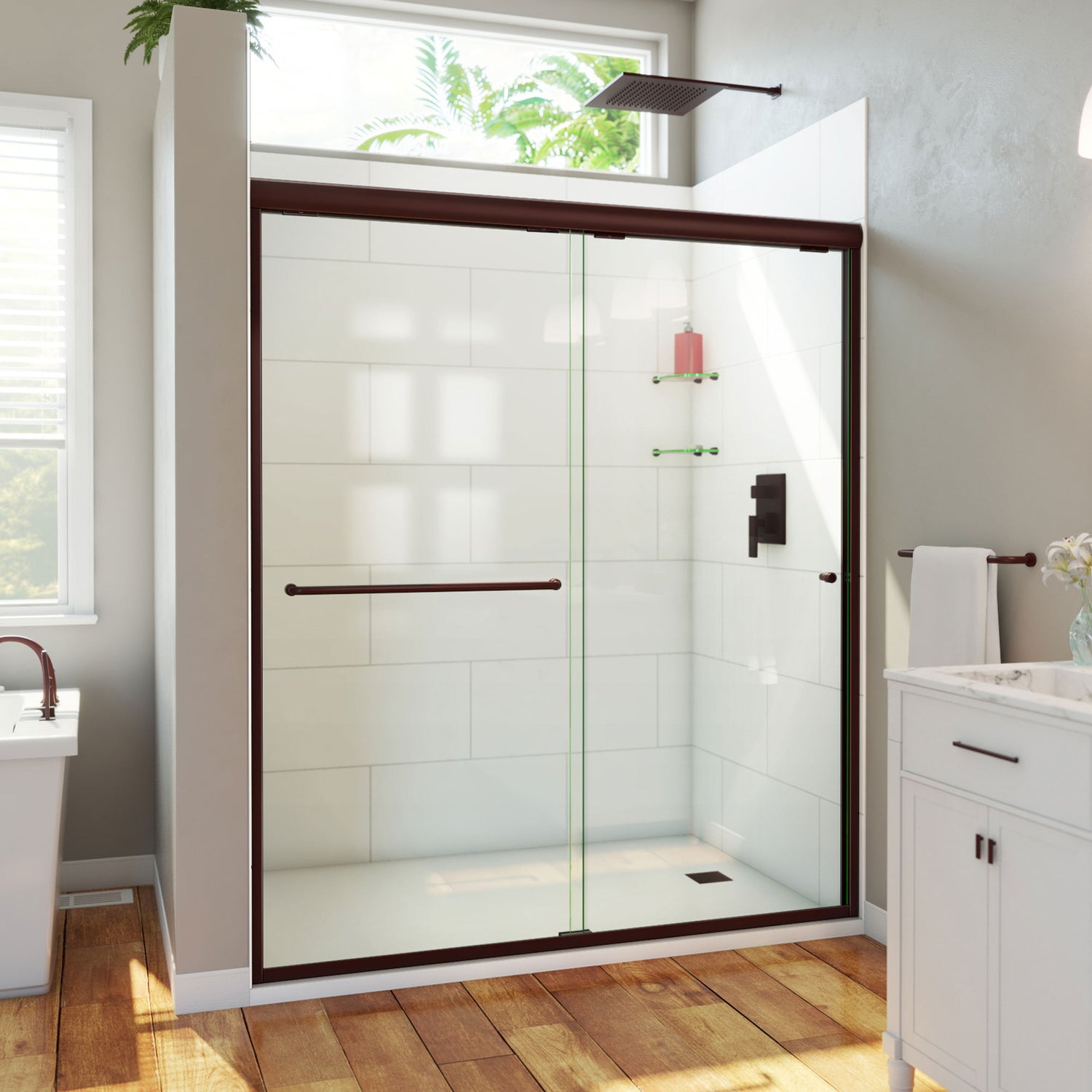DreamLine Alliance Pro HV 56-60 in. W x 70 1/2 in. H Semi-Frameless Sliding Shower Door in Oil Rubbed Bronze and Clear Glass