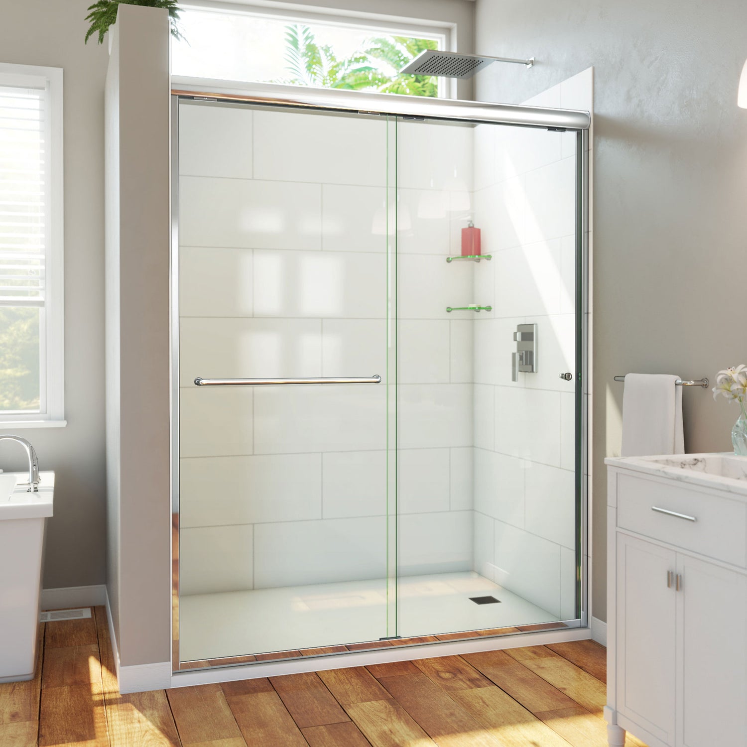 DreamLine Alliance Pro HV 56-60 in. W x 76 1/2 in. H Semi-Frameless Sliding Shower Door in Chrome and Clear Glass