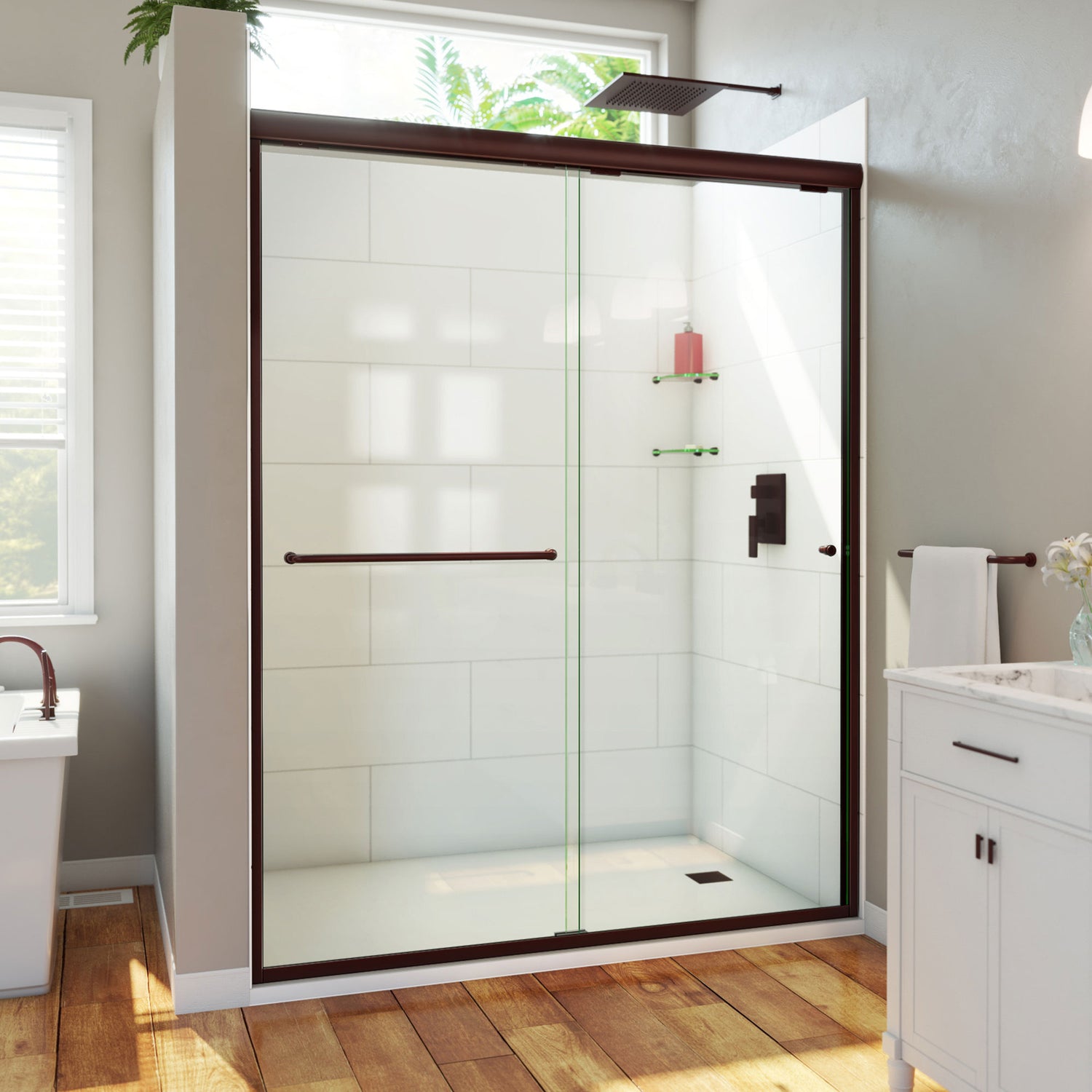 DreamLine Alliance Pro HV 56-60 in. W x 76 1/2 in. H Semi-Frameless Sliding Shower Door in Oil Rubbed Bronze and Clear Glass