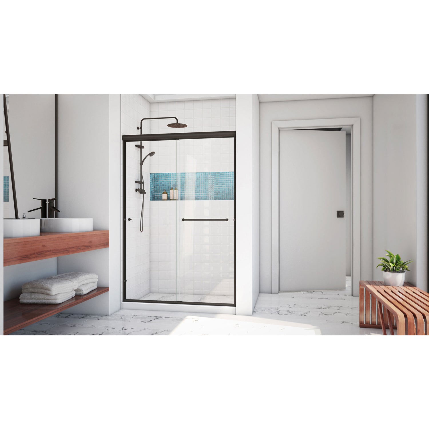 DreamLine Alliance Pro LT 44-48 in. W x 70 3/8 in. H Semi-Frameless Sliding Shower Door in Oil Rubbed Bronze and Clear Glass