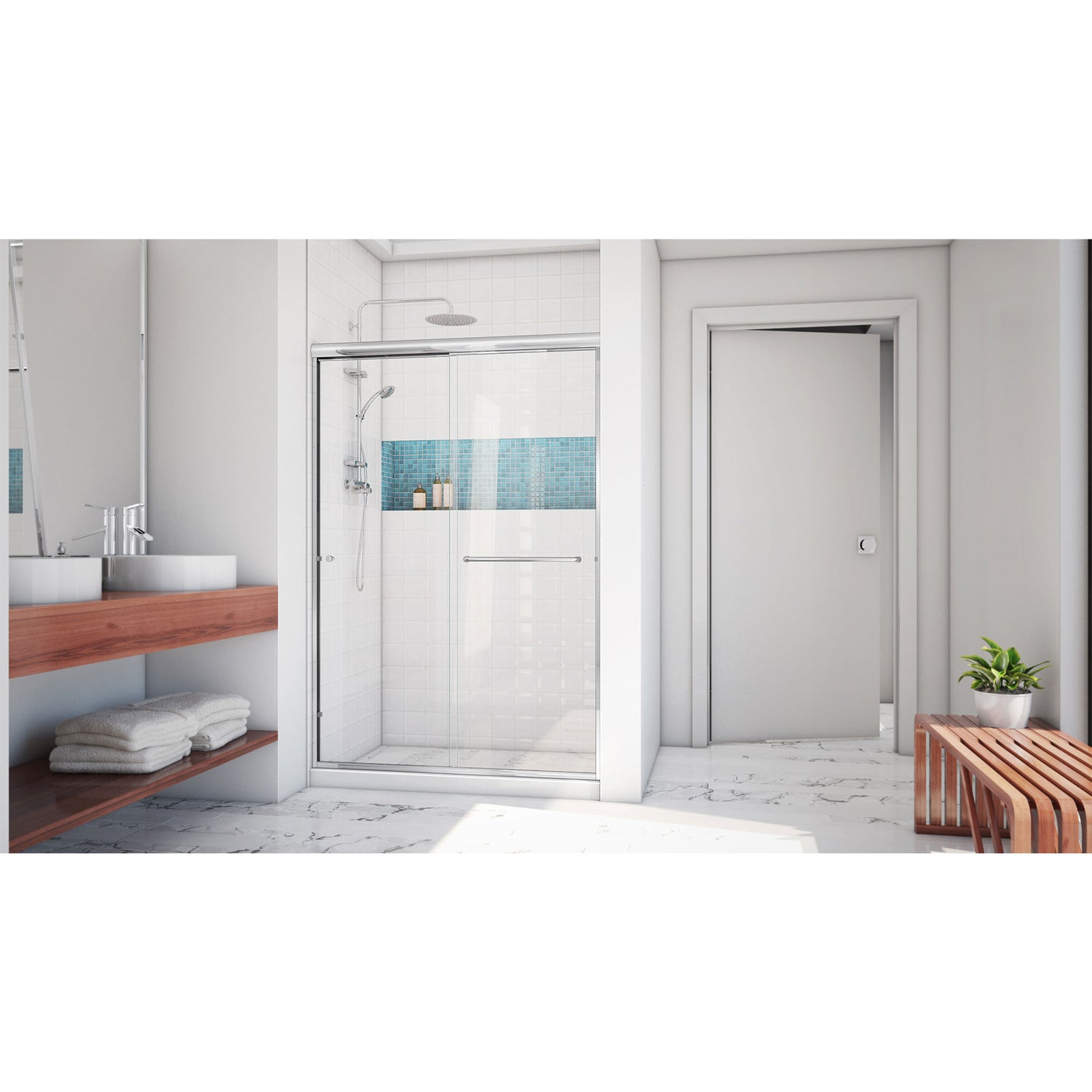 DreamLine Alliance Pro LT 44-48 in. W x 70 3/8 in. H Semi-Frameless Bypass Sliding Shower Door in Chrome and Clear Glass