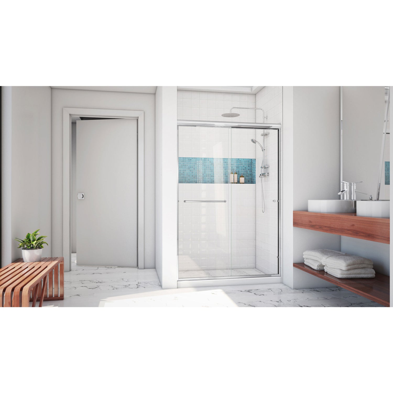 DreamLine Alliance Pro LT 44-48 in. W x 70 3/8 in. H Semi-Frameless Bypass Sliding Shower Door in Chrome and Clear Glass