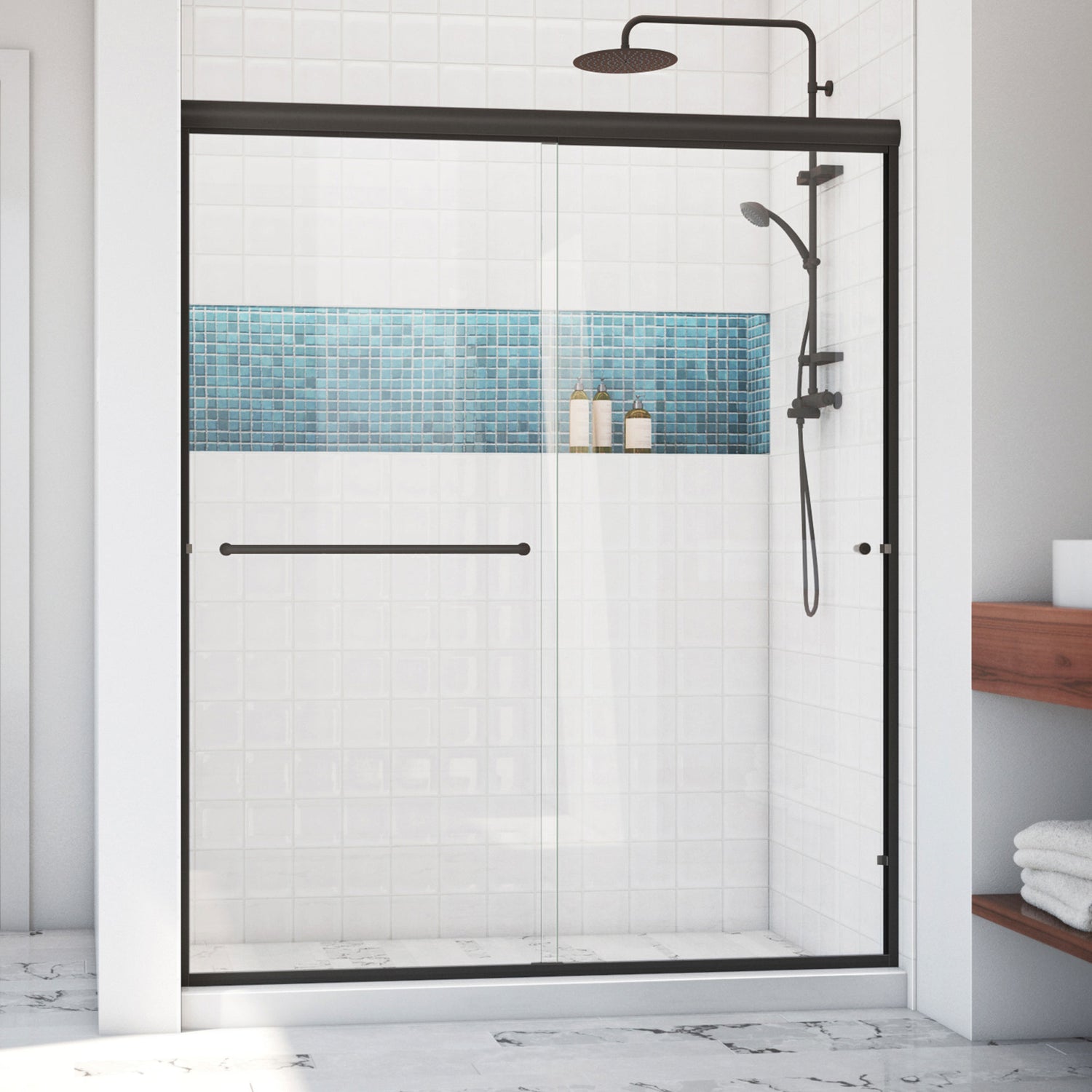 DreamLine Alliance Pro LT 56-60 in. W x 70 3/8 in. H Semi-Frameless Bypass Sliding Shower Door in Oil Rubbed Bronze w/ Clear Glass