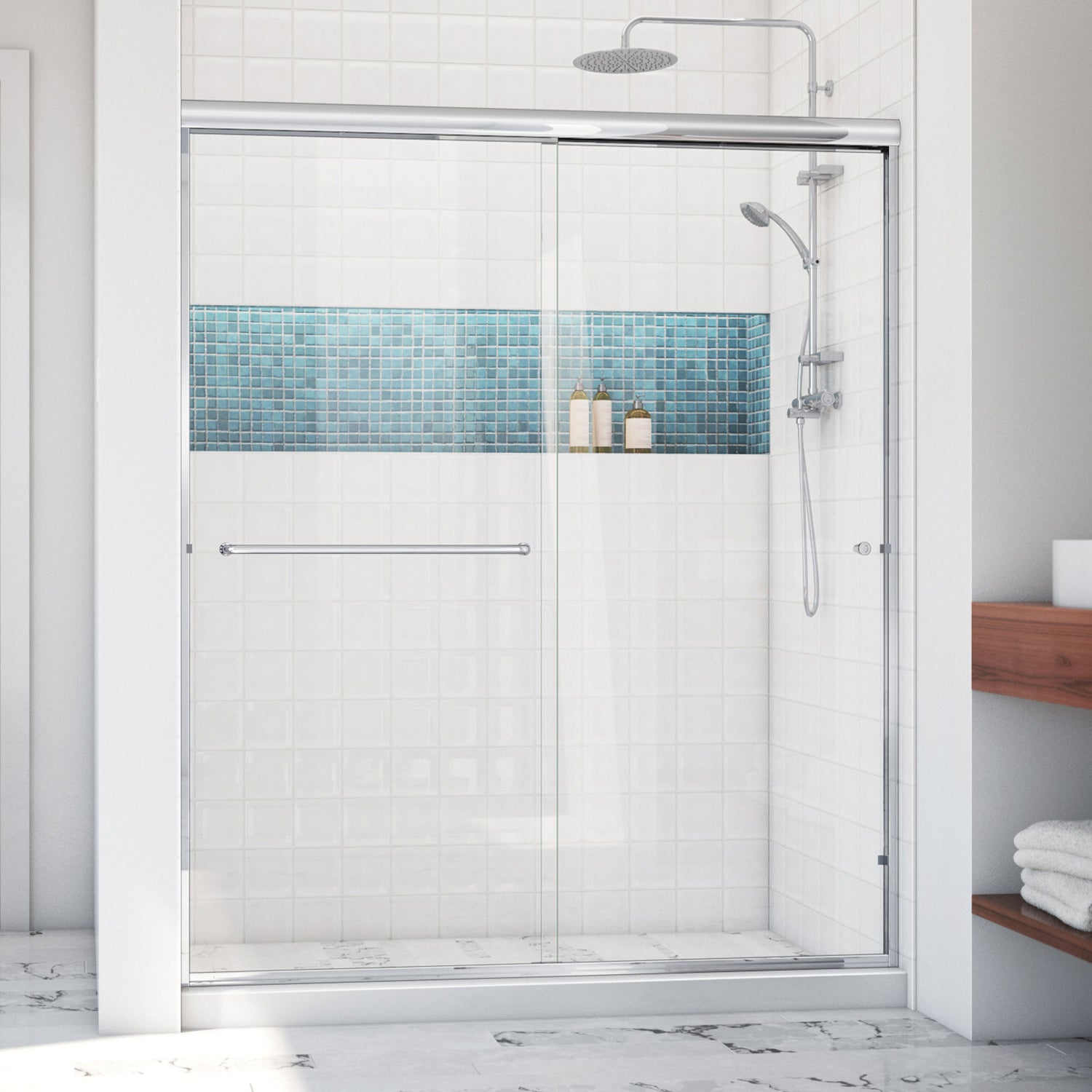 DreamLine Alliance Pro LT 56-60 in. W x 70 3/8 in. H Semi-Frameless Bypass Sliding Shower Door in Chrome and Clear Glass