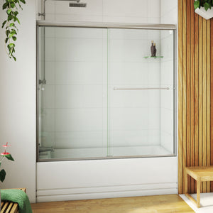 DreamLine Alliance Pro LT 56-60 in. W x 57 3/8 in. H Semi-Frameless Bypass Sliding Tub Door in Brushed Nickel and Clear Glass