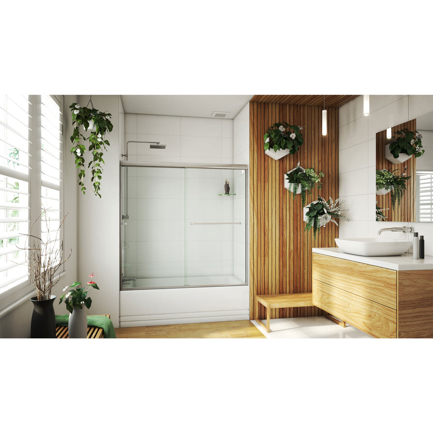 DreamLine Alliance Pro LT 56-60 in. W x 57 3/8 in. H Semi-Frameless Bypass Sliding Tub Door in Brushed Nickel and Clear Glass