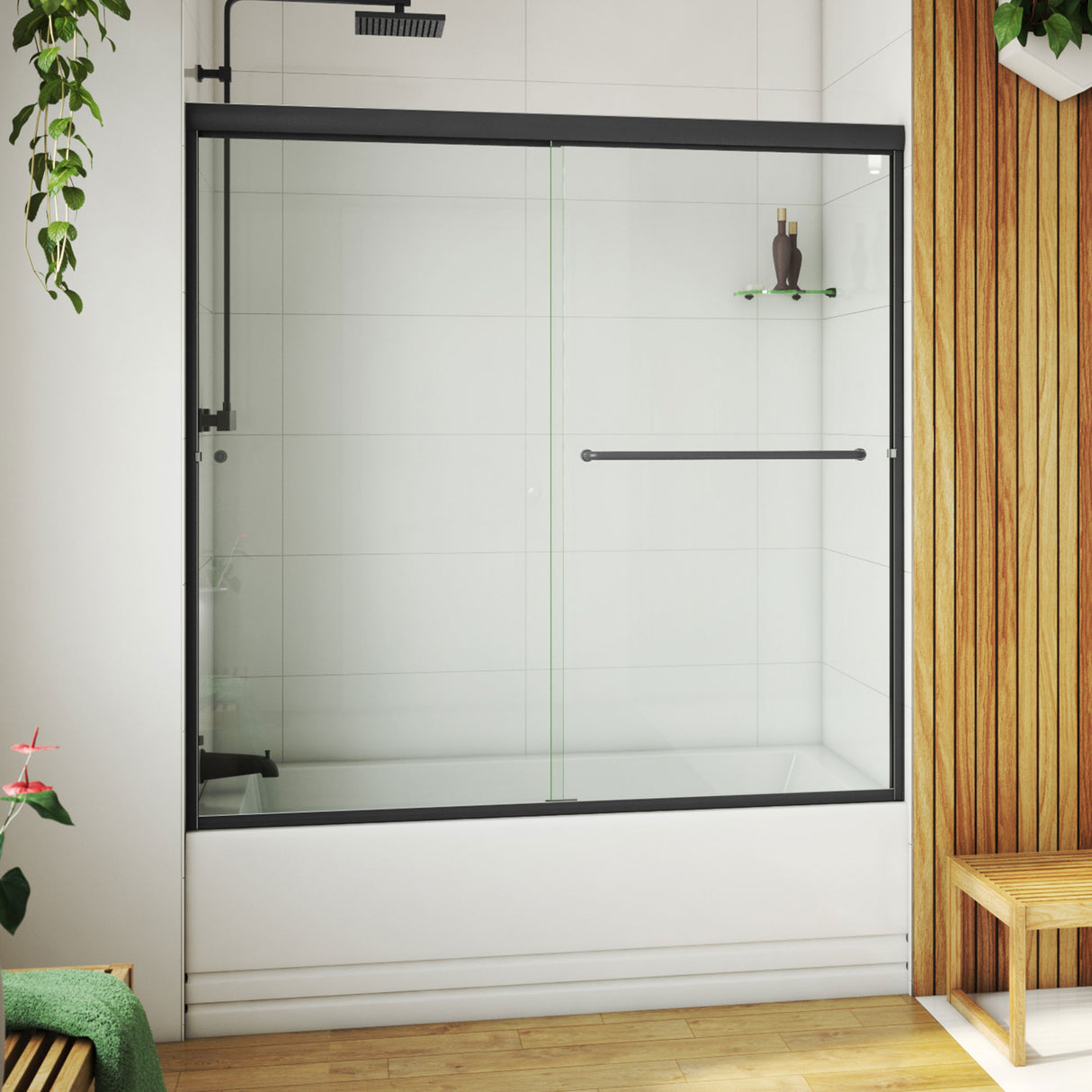 DreamLine Alliance Pro LT 56-60 in. W x 57 3/8 in. H Semi-Frameless Bypass Sliding Tub Door in Satin Black and Clear Glass