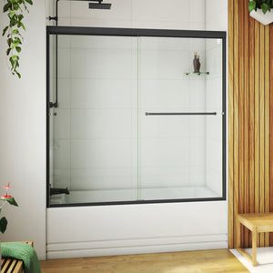 DreamLine Alliance Pro LT 56-60 in. W x 57 3/8 in. H Semi-Frameless Bypass Sliding Tub Door in Satin Black and Clear Glass