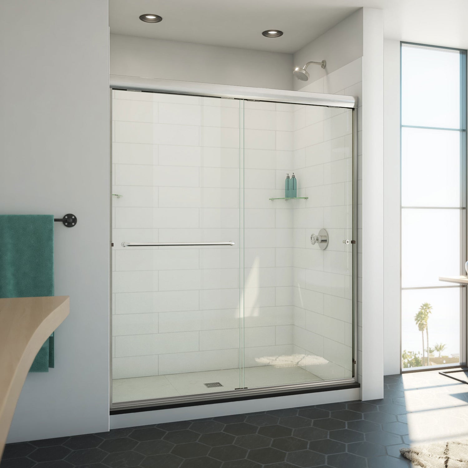 DreamLine Alliance Pro ML 56-60 in. W x 70 1/2 in. H Semi-Frameless Sliding Shower Door in Brushed Nickel and Clear Glass