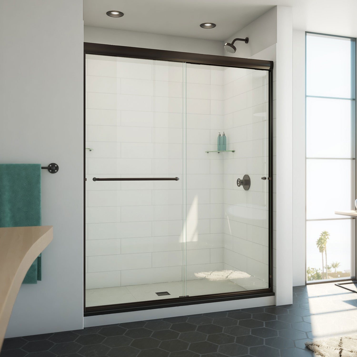 DreamLine Alliance Pro ML 56-60 in. W x 74 1/2 in. H Semi-Frameless Sliding Shower Door in Oil Rubbed Bronze and Clear Glass