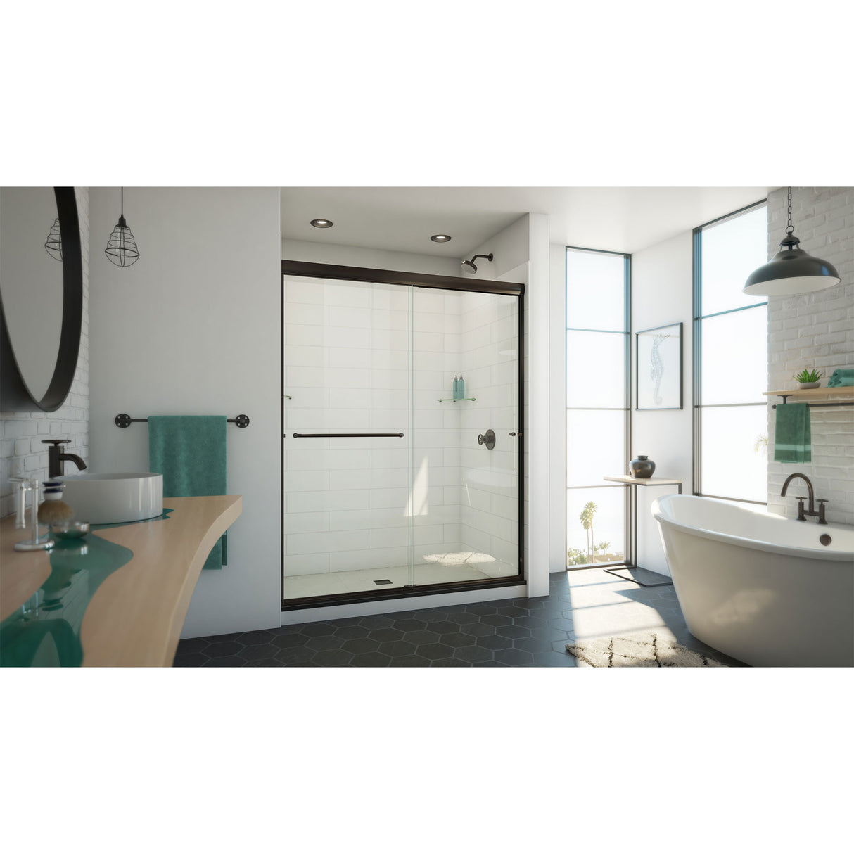 DreamLine Alliance Pro ML 56-60 in. W x 74 1/2 in. H Semi-Frameless Sliding Shower Door in Oil Rubbed Bronze and Clear Glass