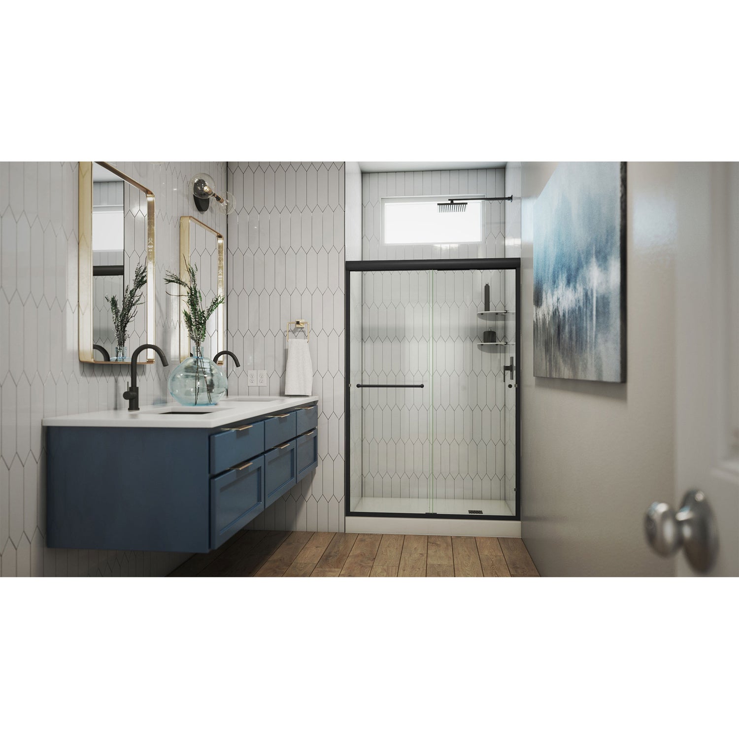 DreamLine Alliance Pro 56-60 in. W x 70 3/8 in. H Semi-Frameless Bypass Sliding Shower Door in Satin Black and Clear Glass