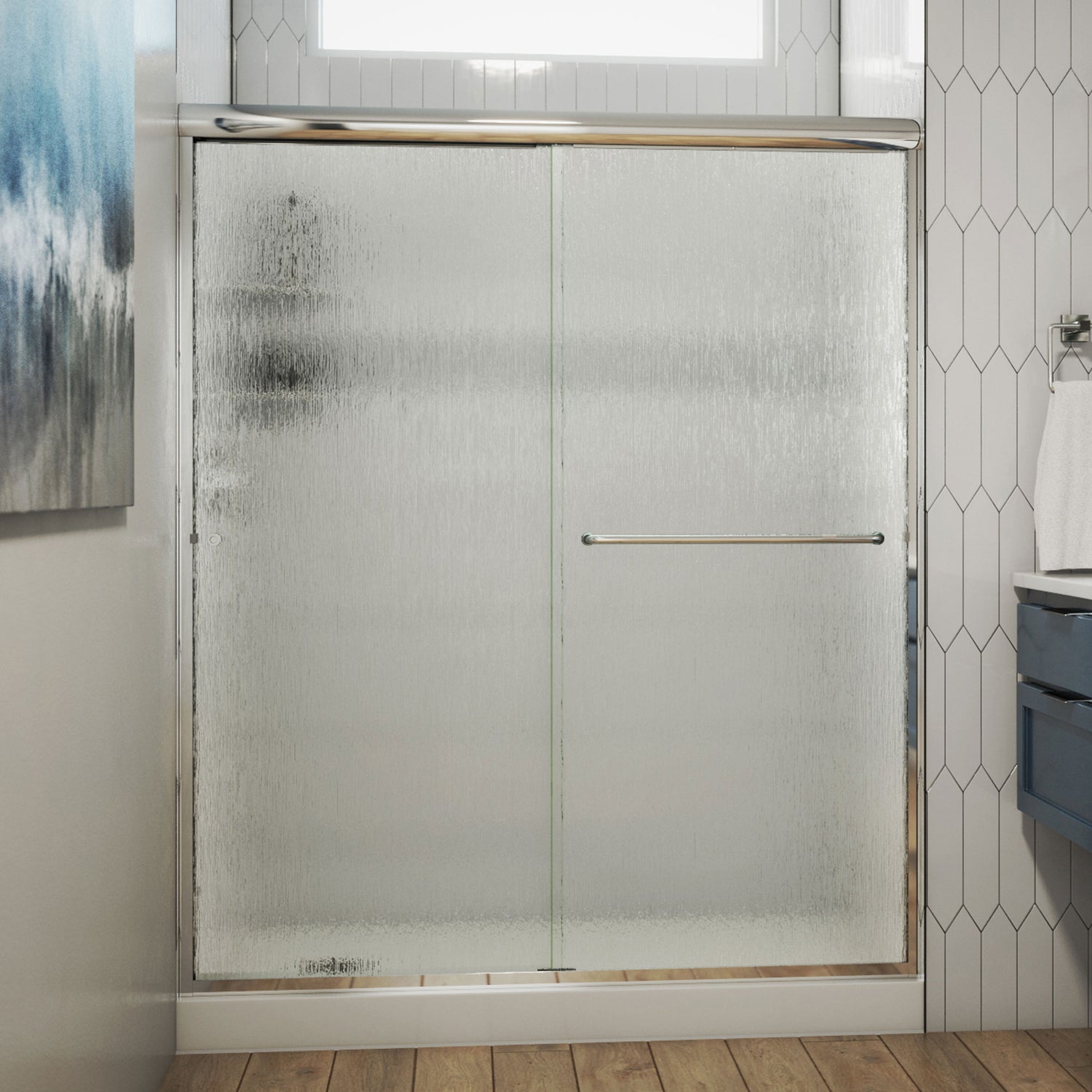 DreamLine Alliance Pro 56-60 in. W x 70 3/8 in. H Semi-Frameless Sliding Shower Door in Chrome and Rain Glass