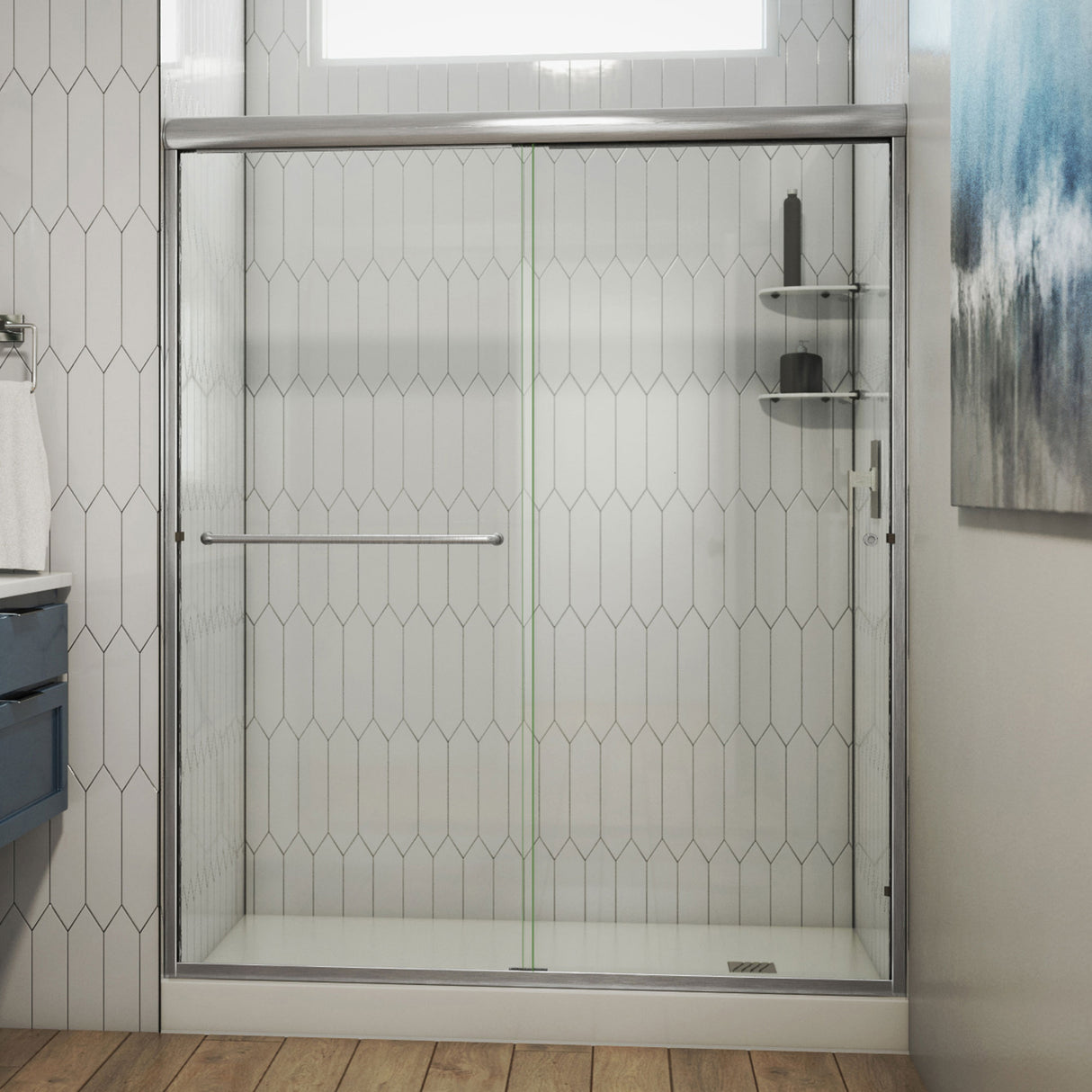 DreamLine Alliance Pro 56-60 in. W x 76 3/8 in. H Semi-Frameless Bypass Sliding Shower Door in Brushed Nickel and Clear Glass