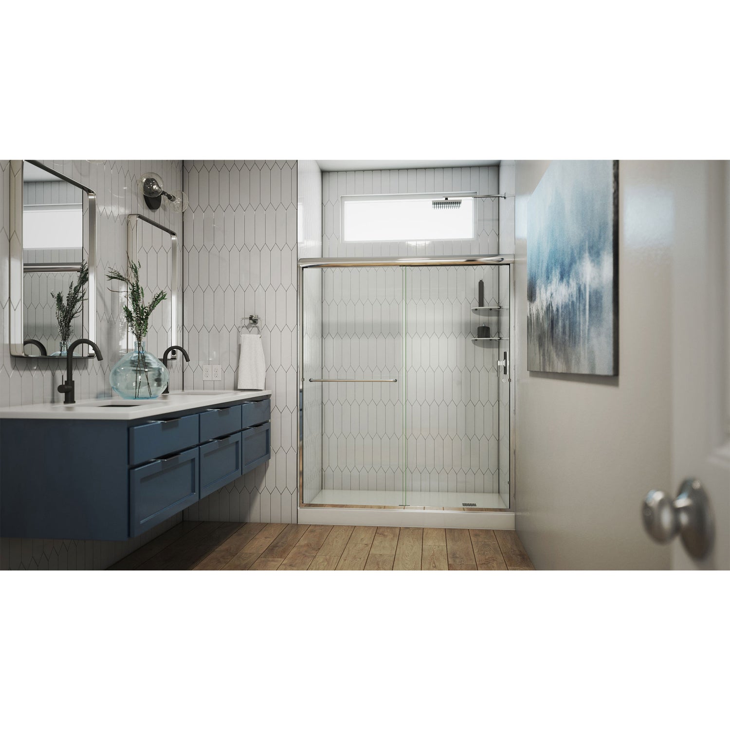 DreamLine Alliance Pro 56-60 in. W x 76 3/8 in. H Semi-Frameless Bypass Sliding Shower Door in Chrome and Clear Glass