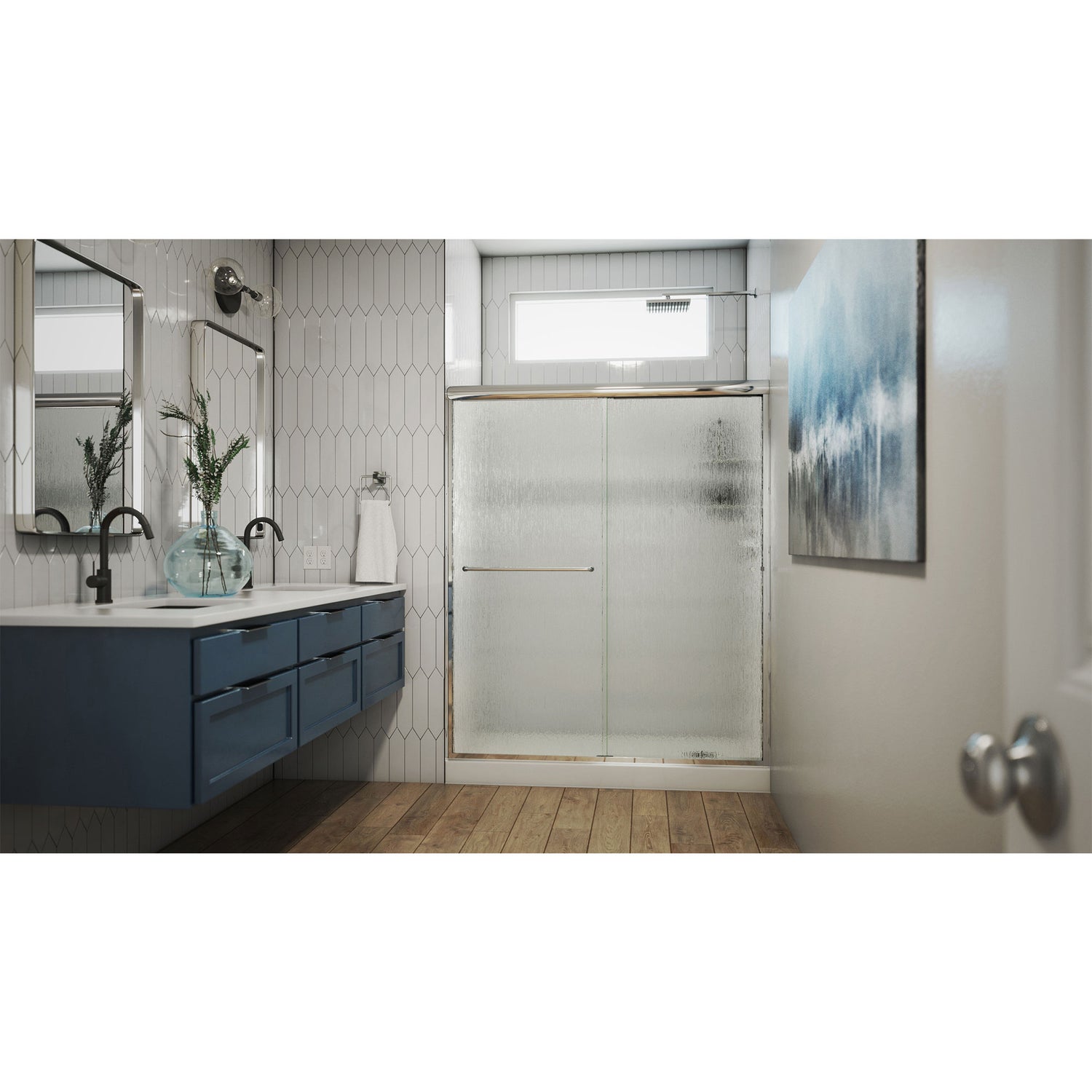 DreamLine Alliance Pro 56-60 in. W x 76 3/8 in. H Semi-Frameless Bypass Sliding Shower Door in Chrome and Rain Glass