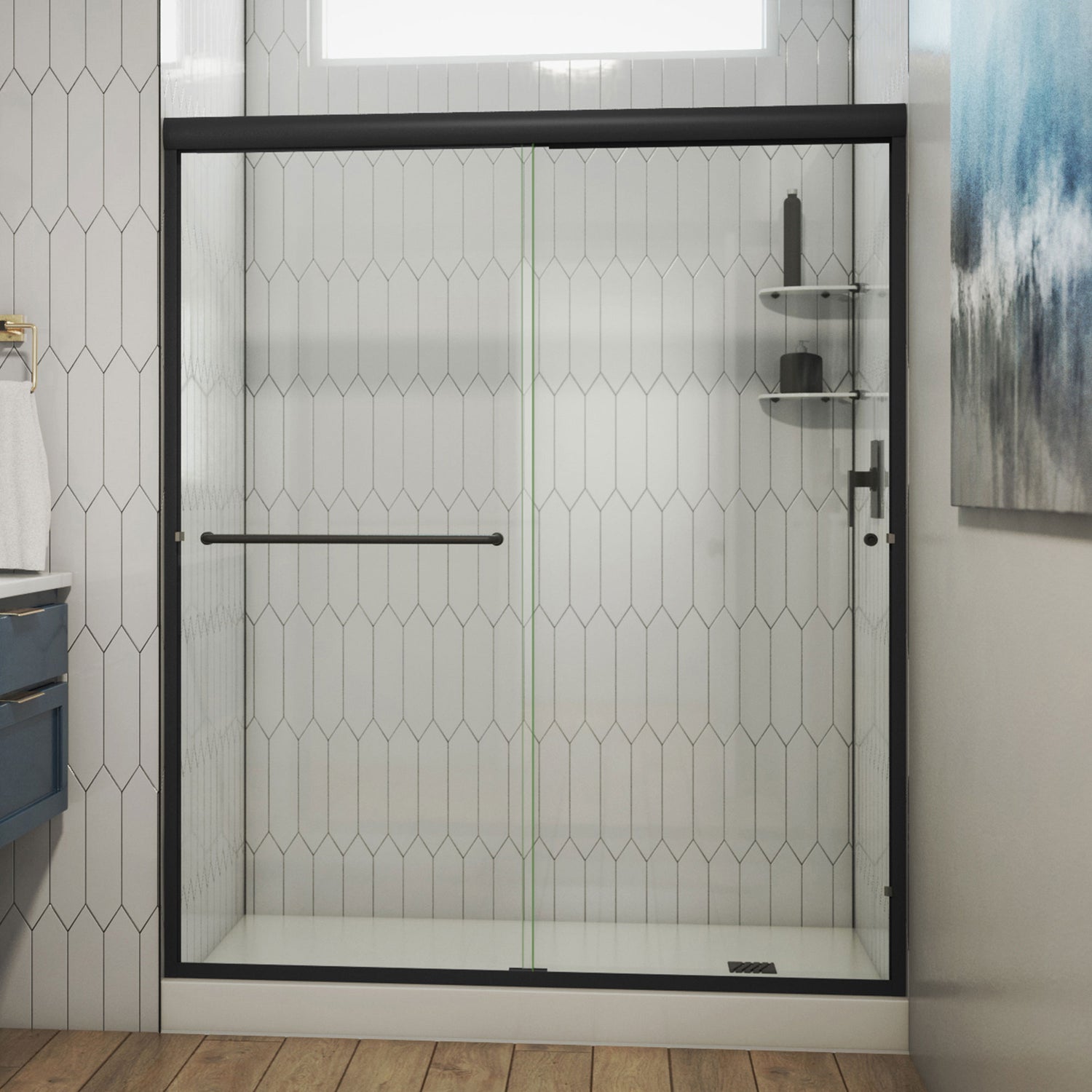 DreamLine Alliance Pro 56-60 in. W x 76 3/8 in. H Semi-Frameless Bypass Sliding Shower Door in Satin Black and Clear Glass