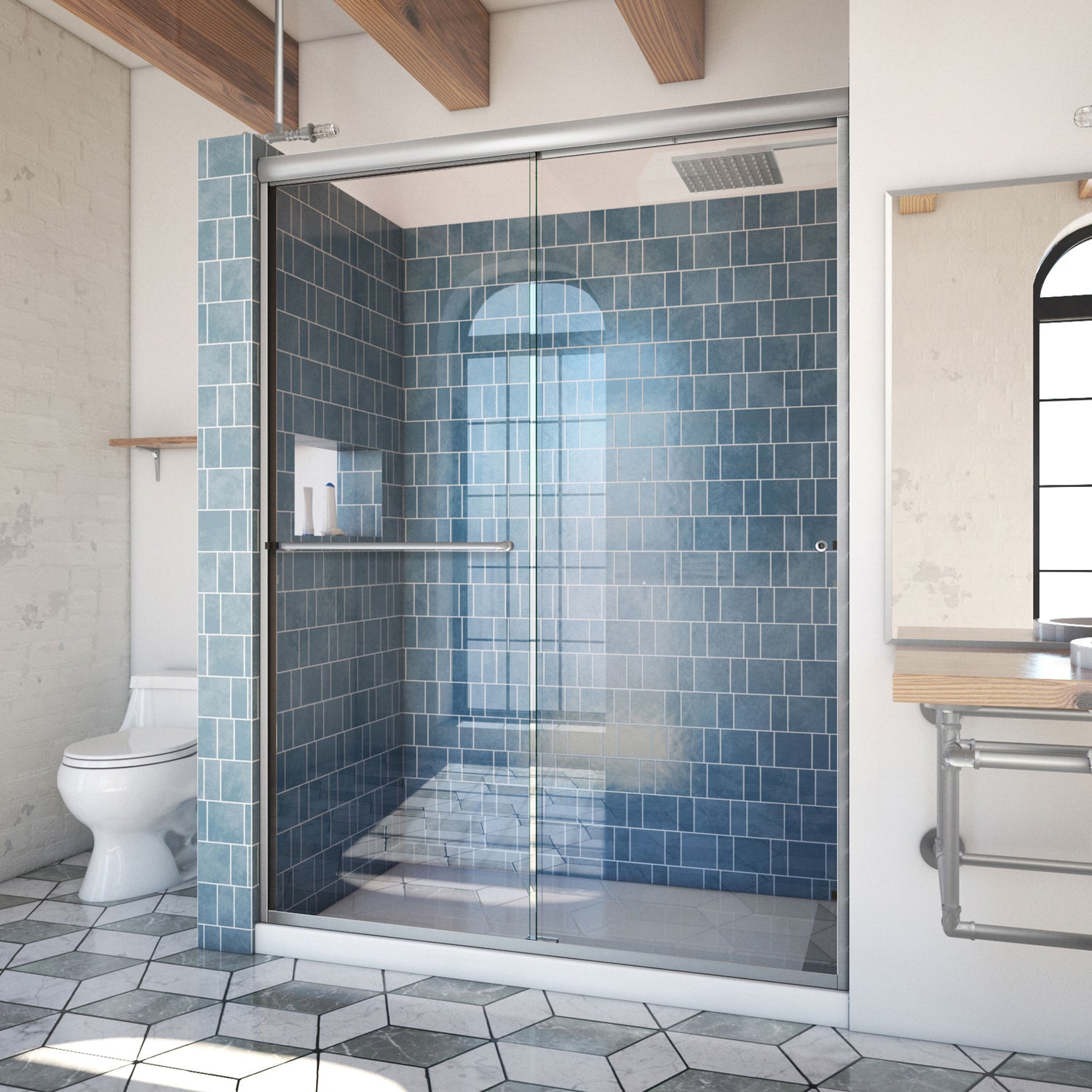 DreamLine Alliance Pro 56-60 in. W x 80 3/8 in. H Semi-Frameless Bypass Sliding Shower Door in Brushed Nickel and Clear Glass