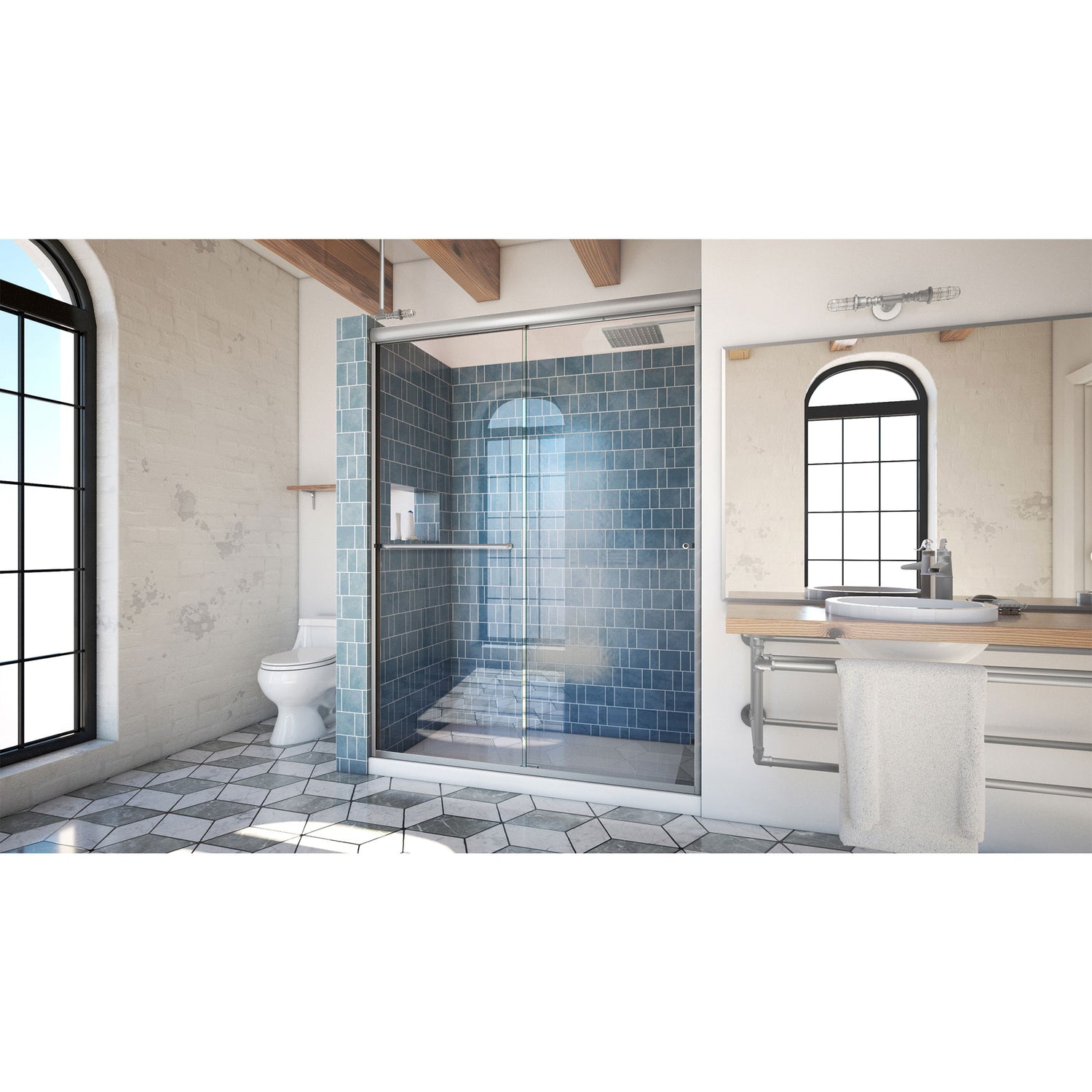 DreamLine Alliance Pro 56-60 in. W x 80 3/8 in. H Semi-Frameless Bypass Sliding Shower Door in Brushed Nickel and Clear Glass