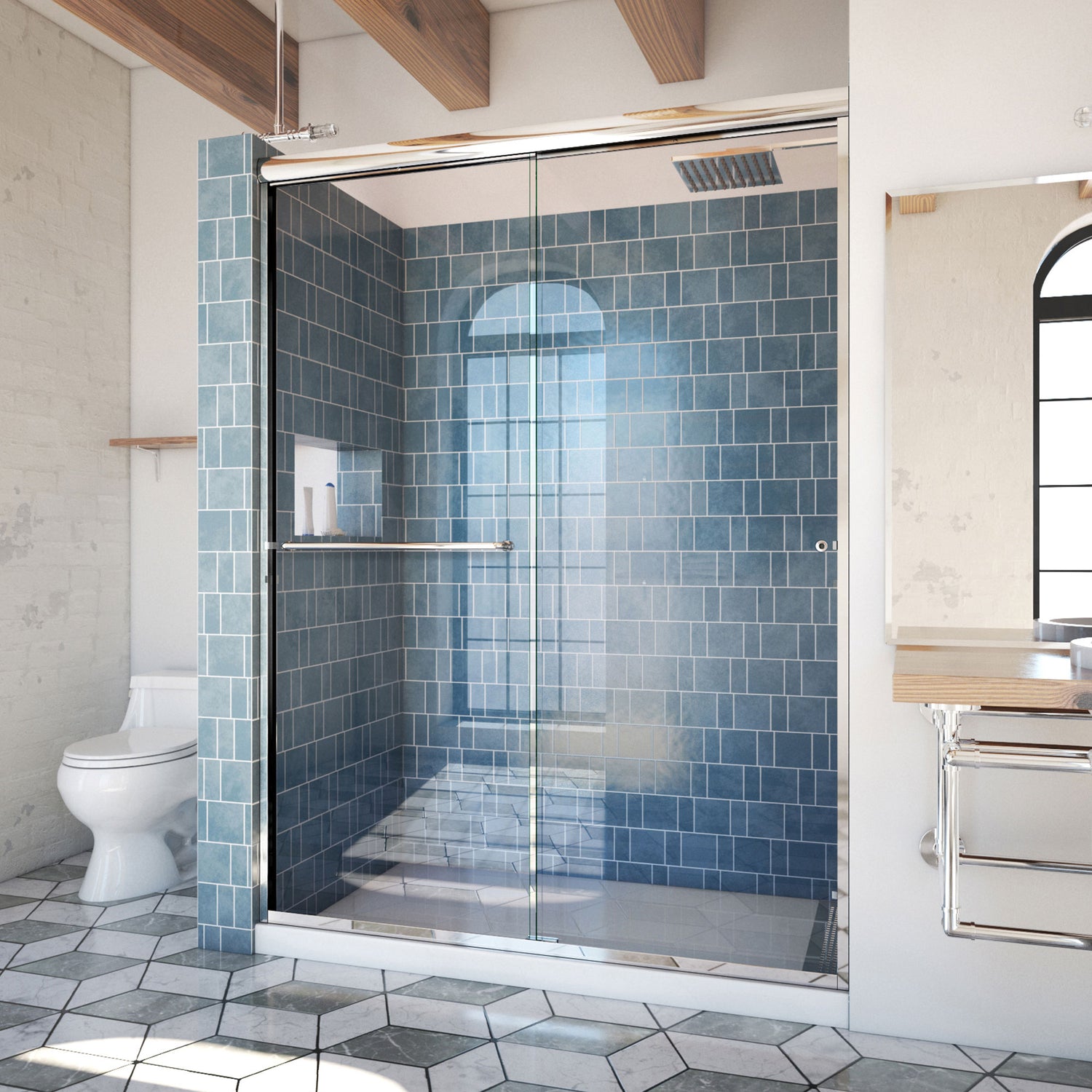 DreamLine Alliance Pro 56-60 in. W x 80 3/8 in. H Semi-Frameless Bypass Sliding Shower Door in Chrome and Clear Glass